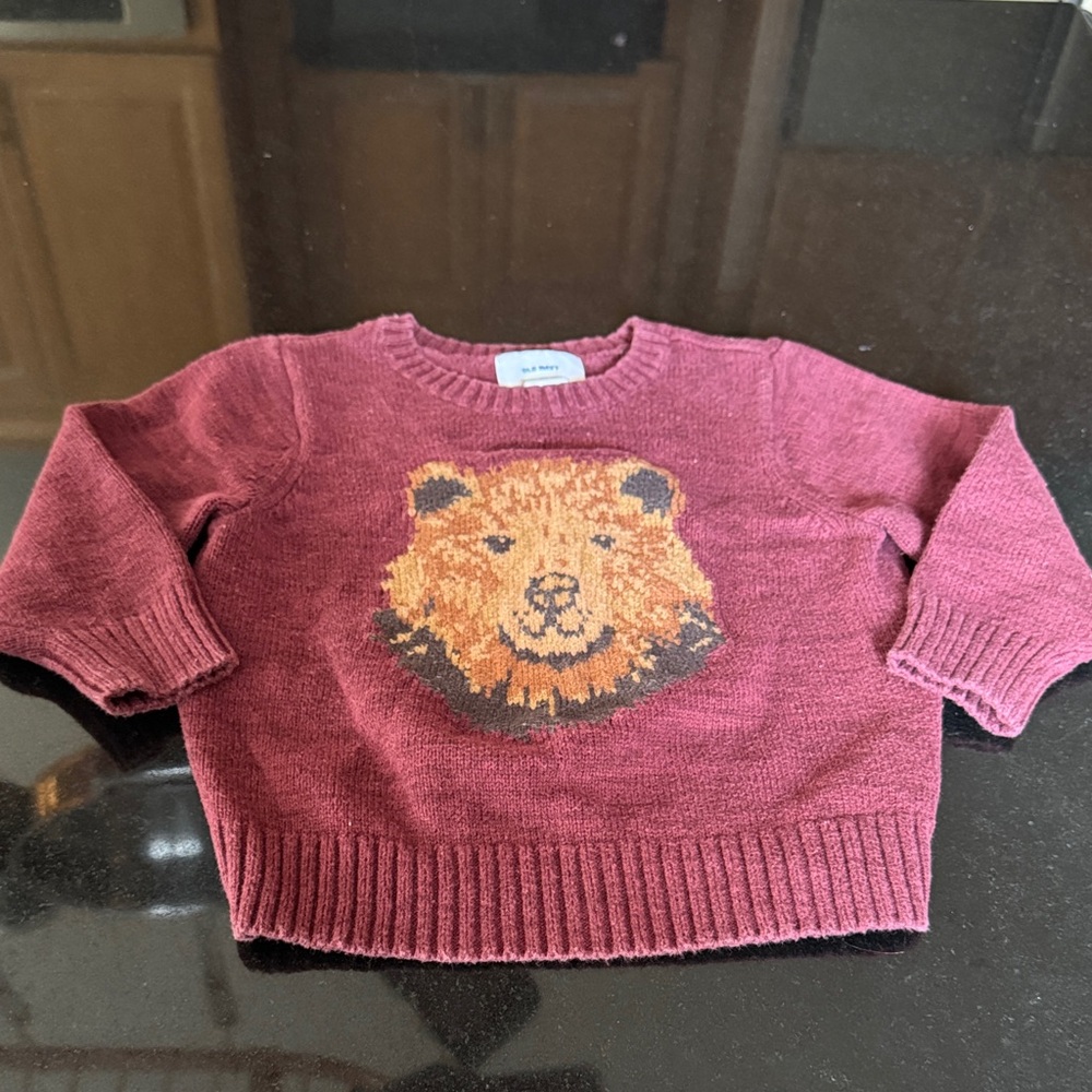 Burgundy Bear Sweater boys 18-24 months